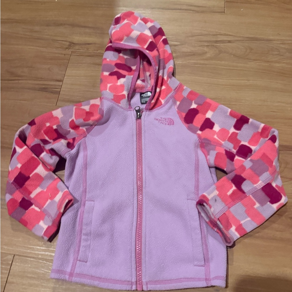 Kids Pink and Purple North Face Fleece zip up Hoodie 4T